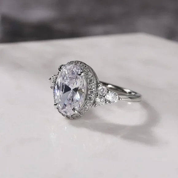 ▶Beautiful Noble Oval Pure CZ Macro Pave Silver Wedding Luxury Rings, K936